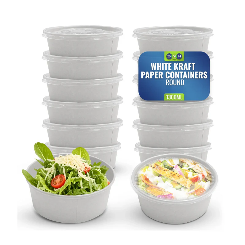 1300ml Round Salad Bowls White with Lid Options | Food Packaging Supplies - Image 1