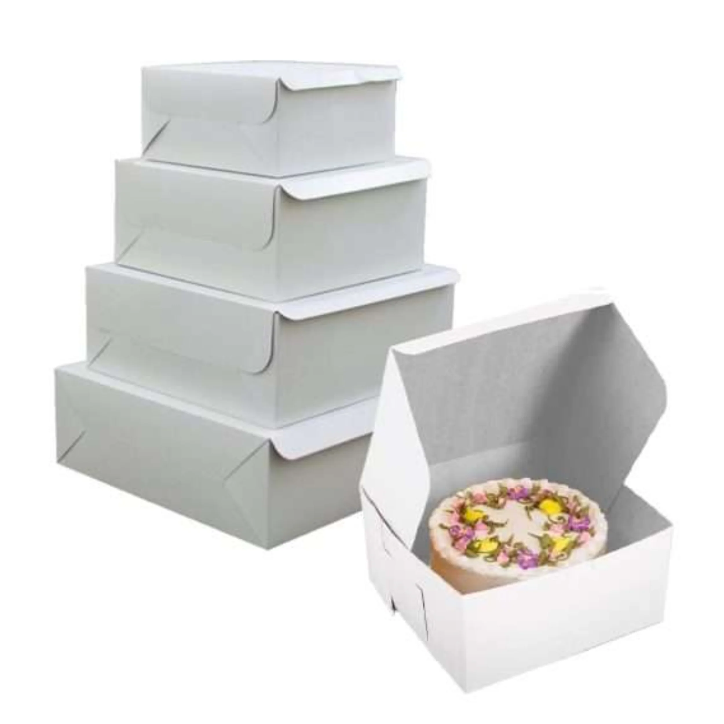 Untitleddesign-2025-10-27T162422.436_264e07ad-33f2-4ce4-a69f-d4572abf6b67 White Cake Boxes – Square | Multiple Sizes | 100 Pcs | Bakery & Pastry Packaging - Image 1